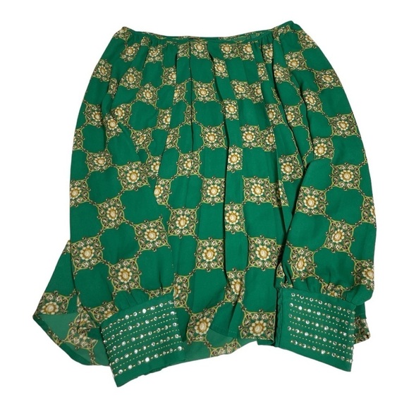 Alfani Green Baroque Print Studded Cuff Blouse Size 12 - Picture 8 of 14